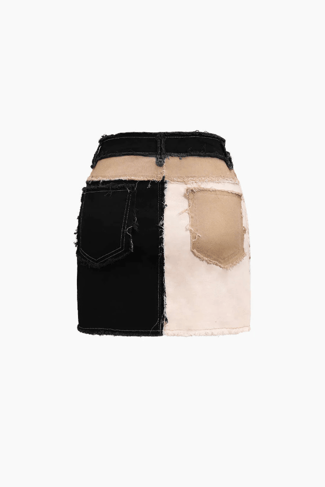 Patchwork Frayed Mini Skirt - HouseofHalley