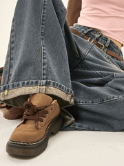 Patchwork Straight Loose Boyfriend Jean