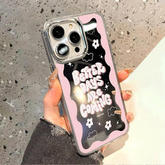 Pink Letter Mirror Glass Phone Case For iPhone
