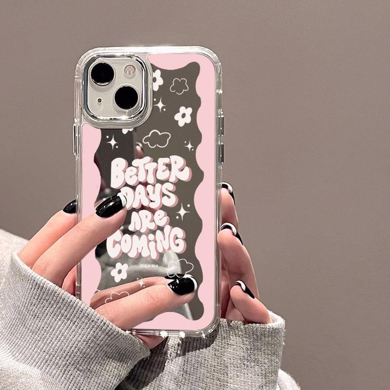 Pink Letter Mirror Glass Phone Case For iPhone