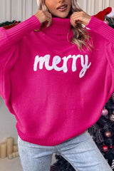 Merry Printed Dolman Sleeve Turtleneck Knitted Sweater