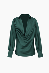 Plunge Neckline Satin Blouse - HouseofHalley