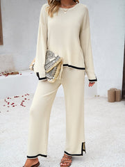Stylish Casual Solid Color Knitted Long-sleeve Suit