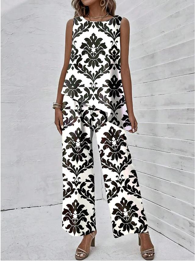 Sleeveless Diagonal Top Printed Pants Set