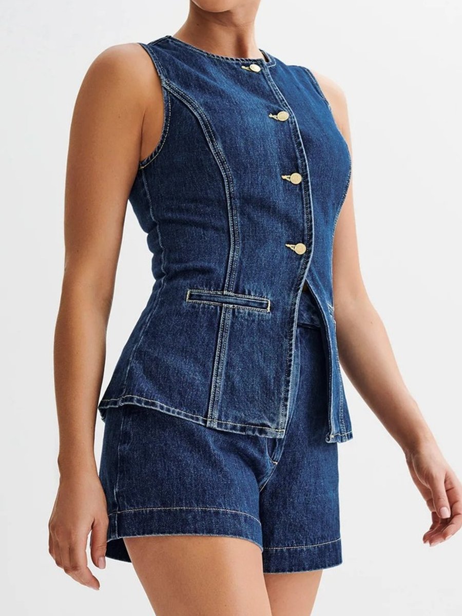 Denim Vest Shorts Set