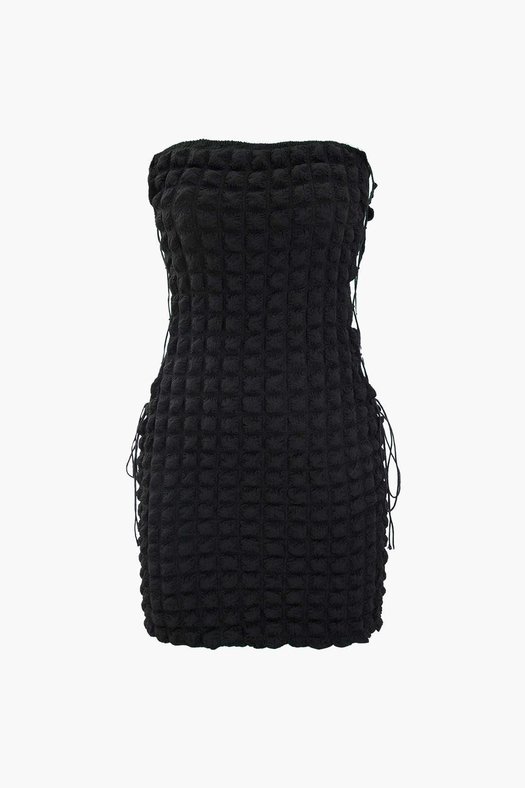 Popcorn Textured Tie Side Strapless Mini Dress - HouseofHalley