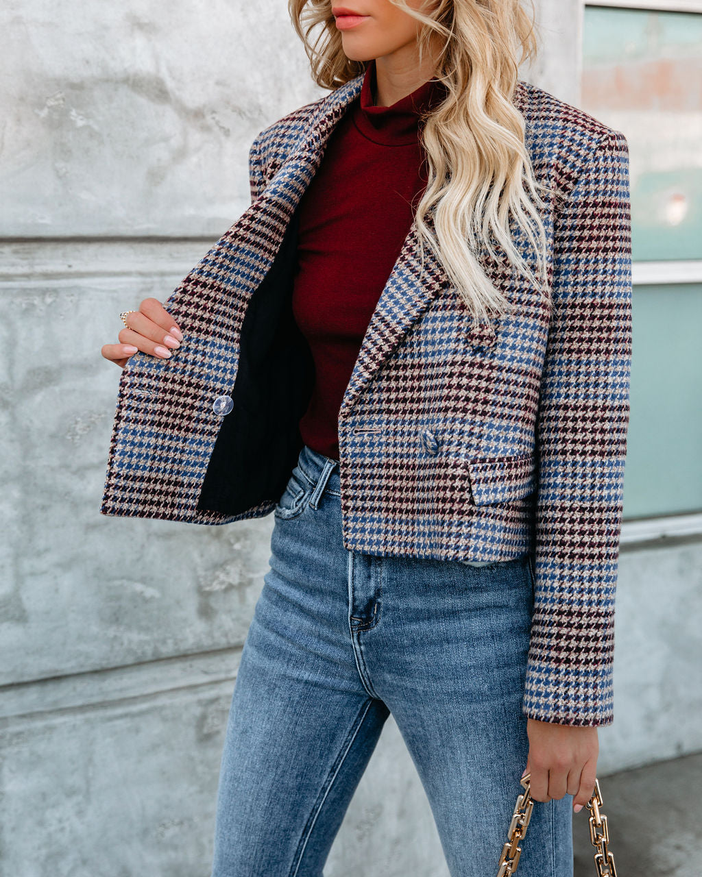 Portola Cropped Houndstooth Blazer