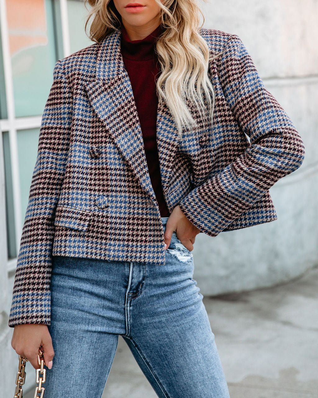 Portola Cropped Houndstooth Blazer