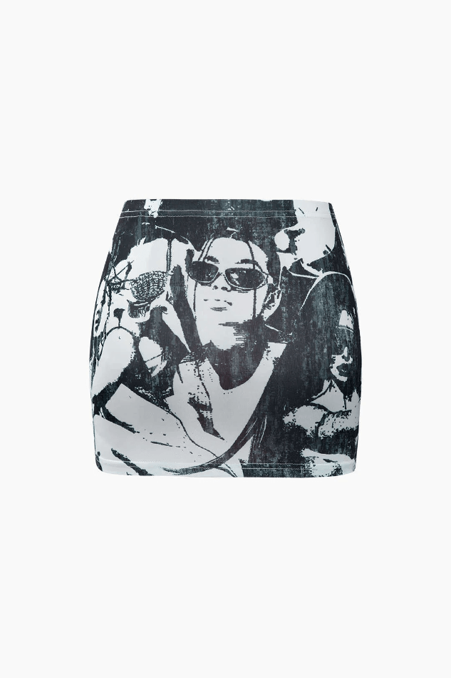 Portrait Print Tank Top And Mini Skirt Set