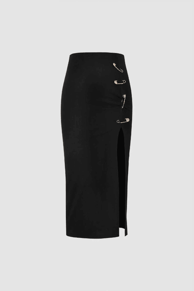 Pothook Detail Slit Midi Skirt - HouseofHalley