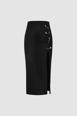 Pothook Detail Slit Midi Skirt - HouseofHalley