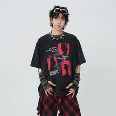 Print Washed Distressed T-Shirt