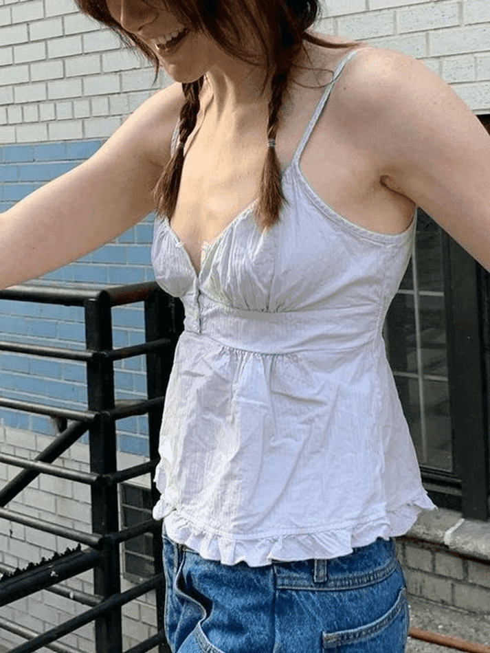 Puff Sleeve Buttoned Ruffle Blouse