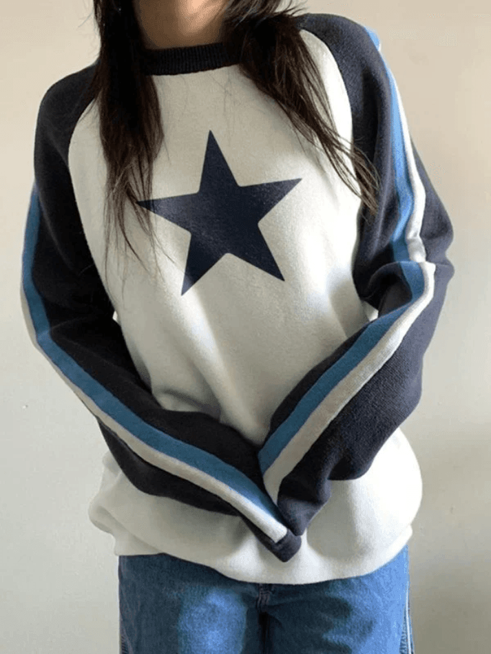 Raglan Sleeve Star Trendy Print Crop Top