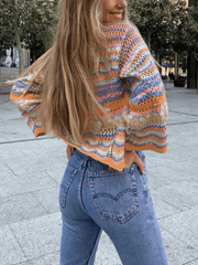 Rainbow Stripe Crochet Knit Sweater - HouseofHalley
