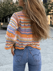 Rainbow Stripe Crochet Knit Sweater - HouseofHalley