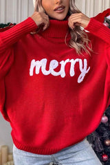 Merry Printed Dolman Sleeve Turtleneck Knitted Sweater