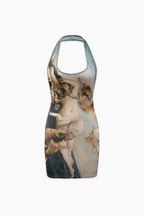 Renaissance Print Halter Bodycon Mini Dress - HouseofHalley