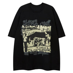 Retro American Graffiti Printed Oversized T-Shirt