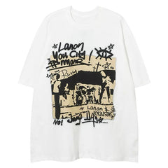 Retro American Graffiti Printed Oversized T-Shirt