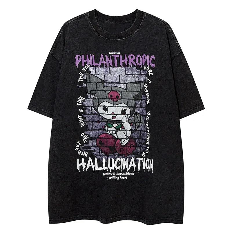 Retro Cartoon Graffiti Printed T-Shirt