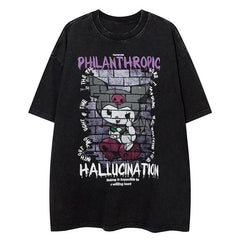 Retro Cartoon Graffiti Printed T-Shirt