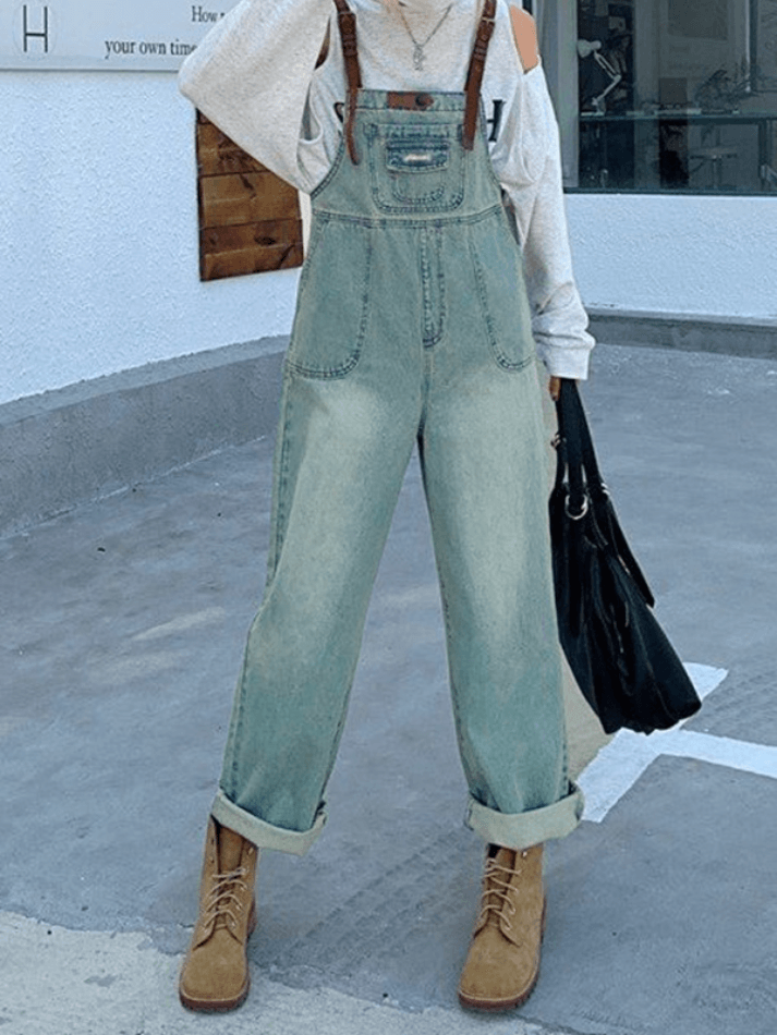 Retro Contrast Cargo Bib Jeans - HouseofHalley