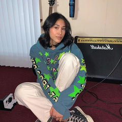 Retro Foam Stars Printed Hoodie