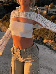 Retro Hollow Short Knit Crop Top - HouseofHalley