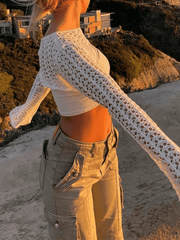 Retro Hollow Short Knit Crop Top - HouseofHalley