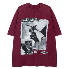 Retro Portrait Skateboard Print T-Shirt