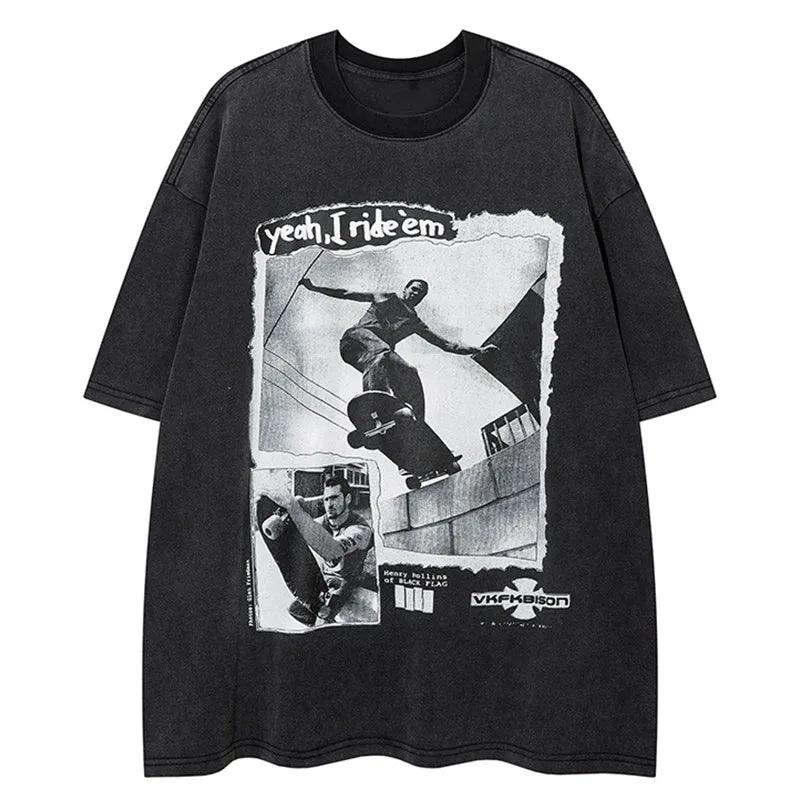Retro Portrait Skateboard Print T-Shirt
