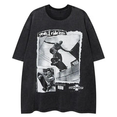 Retro Portrait Skateboard Print T-Shirt