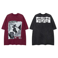 Retro Portrait Skateboard Print T-Shirt