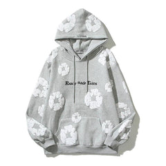 Retro Printed Flower Oversize Hoodie