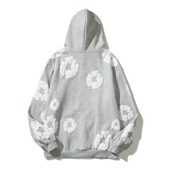 Retro Printed Flower Oversize Hoodie