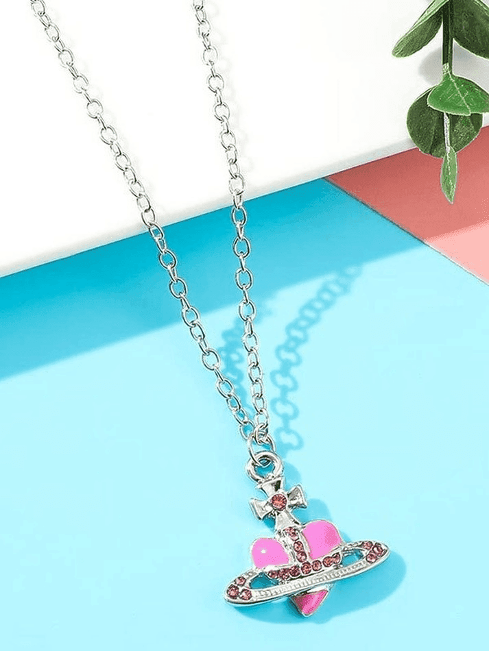 Rhinestone Cross Heart Pendant Necklace - HouseofHalley