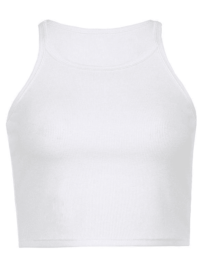 Rib Basic Solid Crop Cami Top