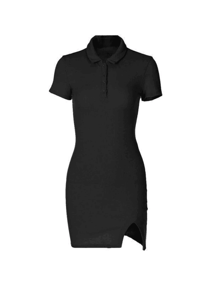 Ribbed Short Sleeve Slit Mini Dress - HouseofHalley