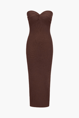 Ribbed Twist Front Strapless Midi Dress - HouseofHalley