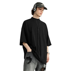 Ripped Mock Neck Oversized T-Shirt