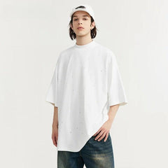 Ripped Mock Neck Oversized T-Shirt