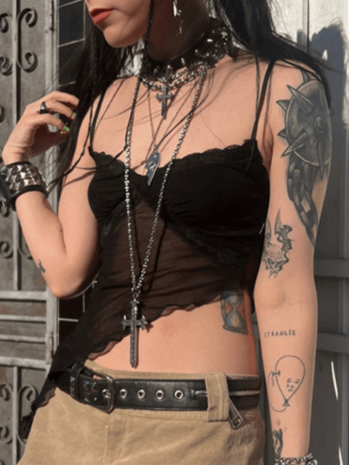 See Through Asymmetric Hem Cami Top - HouseofHalley