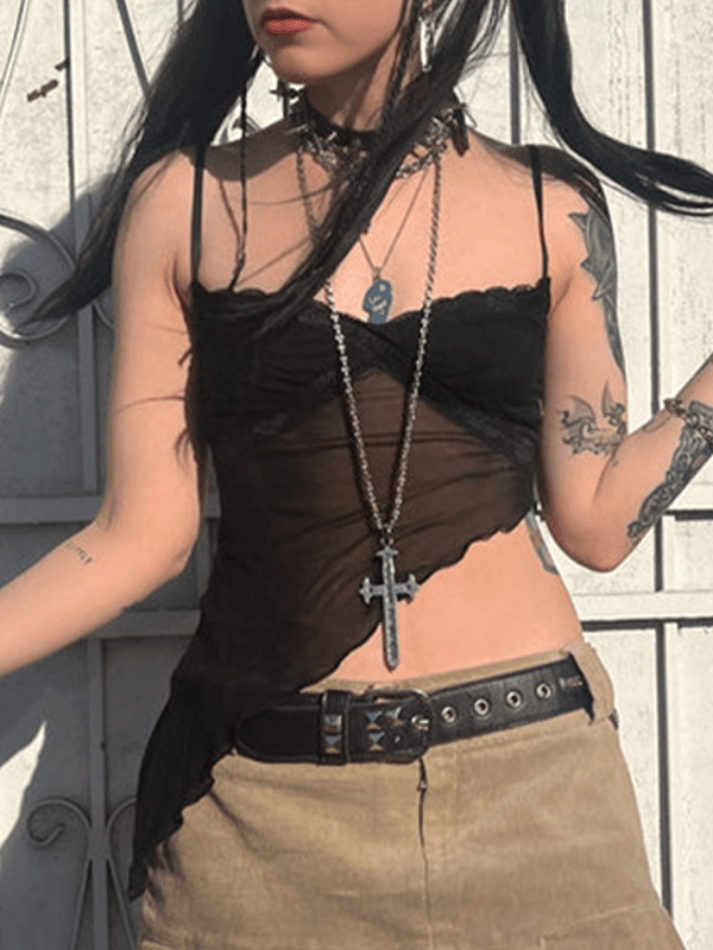 See Through Asymmetric Hem Cami Top - HouseofHalley