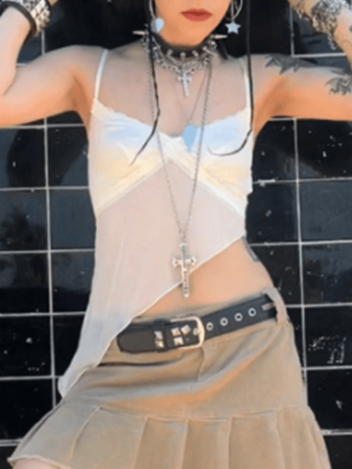 See Through Asymmetric Hem Cami Top - HouseofHalley