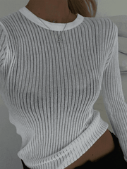 Semi Sheer Long Sleeve Rib Knit Top - HouseofHalley