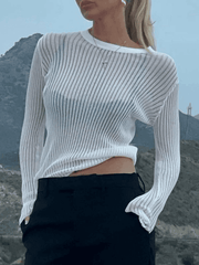 Semi Sheer Long Sleeve Rib Knit Top - HouseofHalley