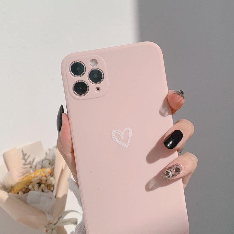Silicone Soft Heart Phone Case For iPhone