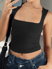Simple Black Cropped Tank Top - HouseofHalley