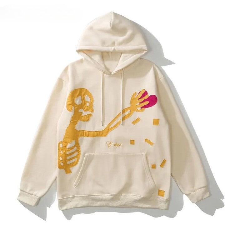 Skeleton Heart Patch Fleeced Hoodie